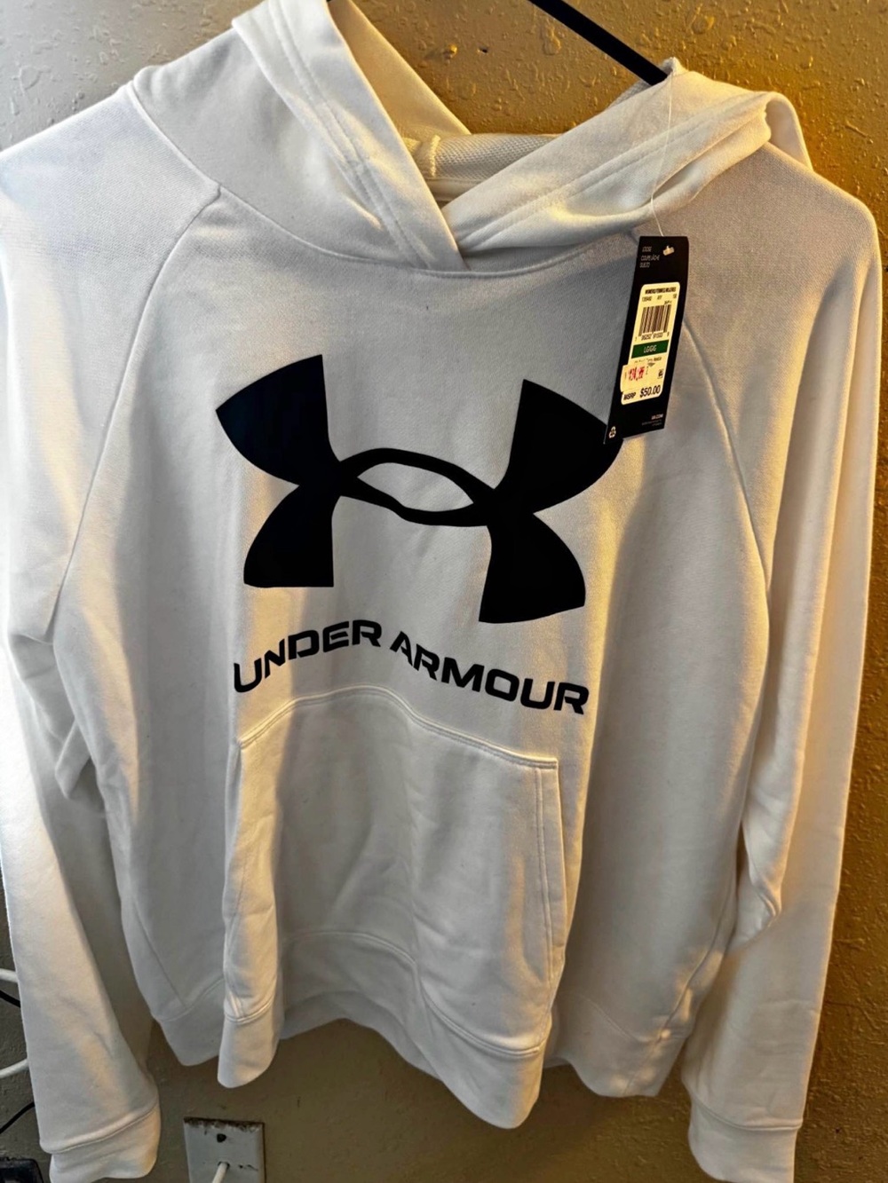 Under Armour Men’s White Crewneck Hoodie with Black Logo